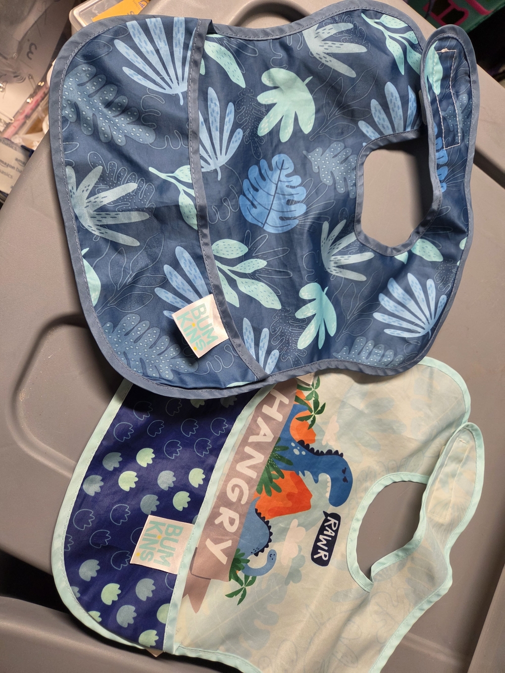 Bumkins Kids Waterproof Bibs - Blue Leaf & Dino Two-Pack